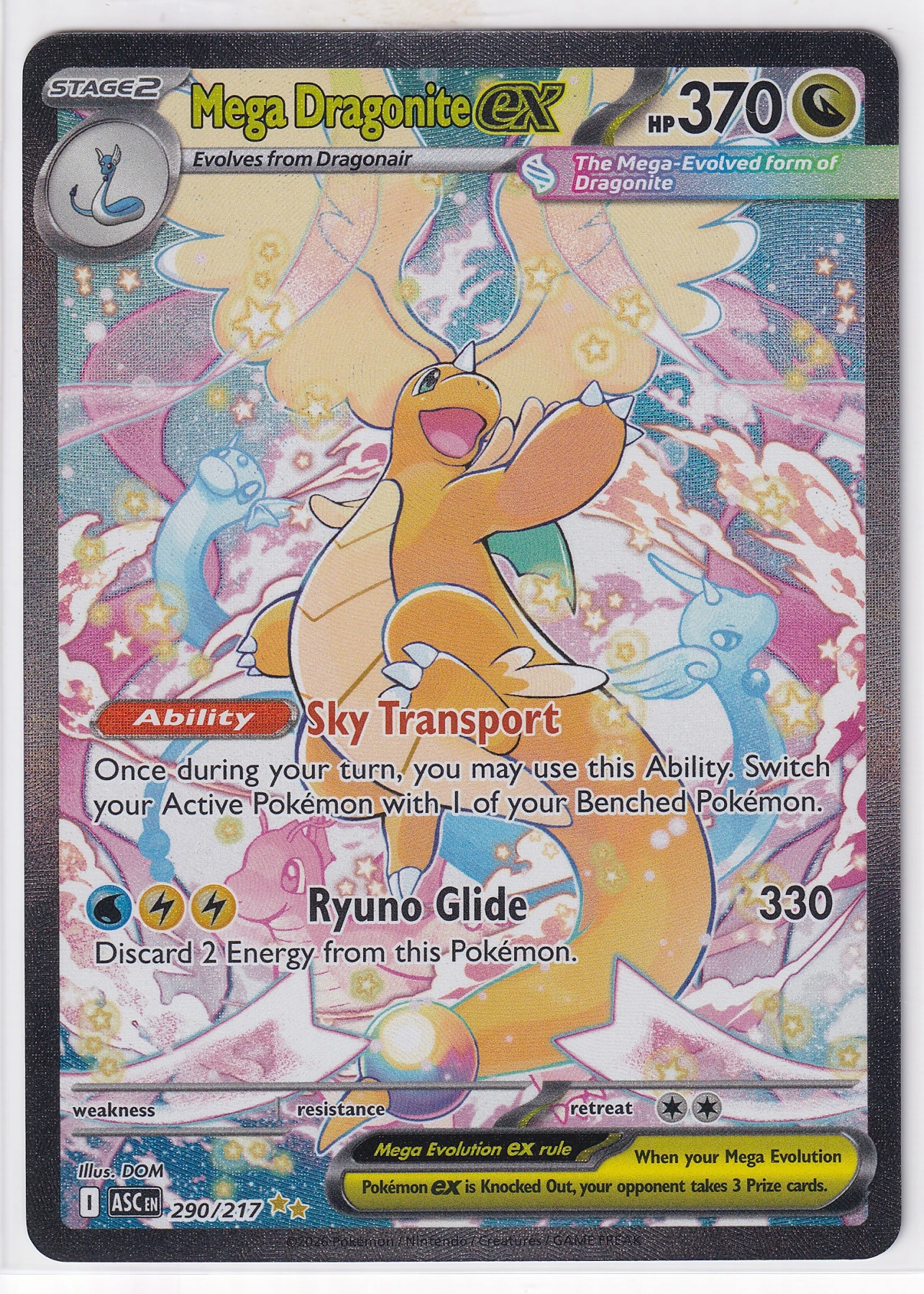 Mega Dragonite ex 290/217 Ascended Heroes front card photo in PokeToGrade pregrading report