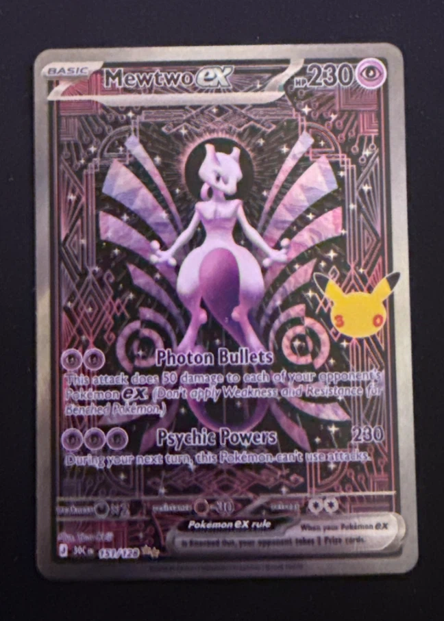 Mewtwo ex 151/128 30th Celebration front card photo in PokeToGrade pregrading report