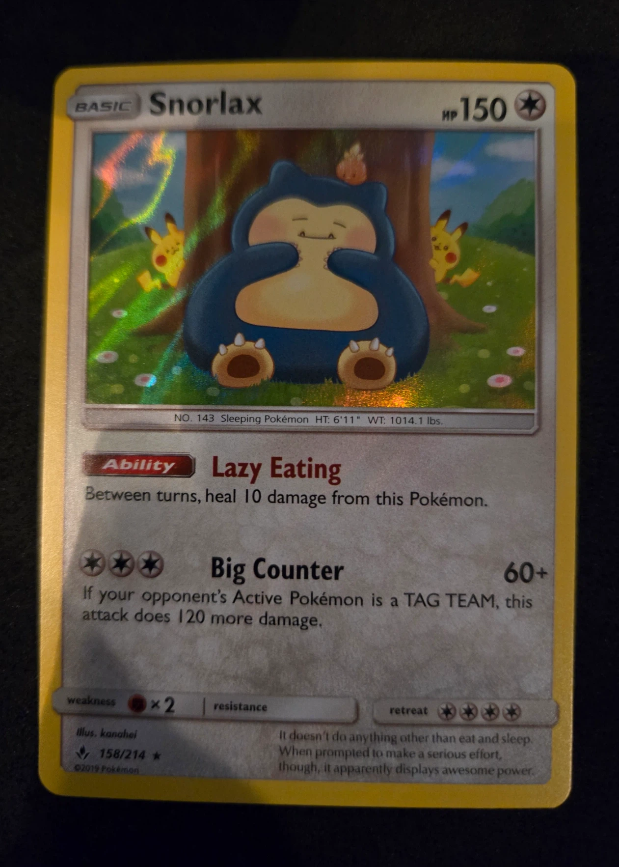 Snorlax 158/214 Unbroken Bonds front card photo in PokeToGrade pregrading report