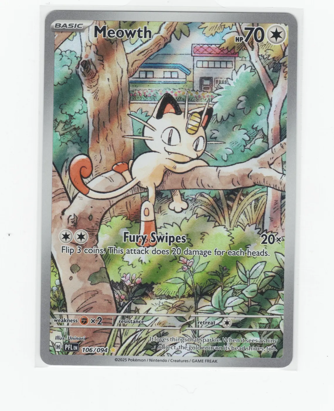 Meowth 106/94 Phantasmal Flames front card photo in PokeToGrade pregrading report