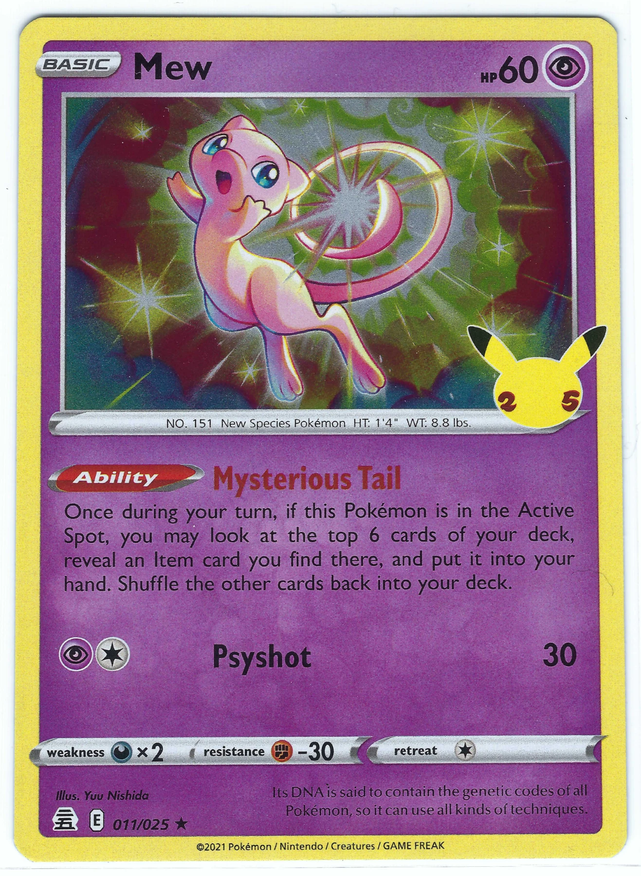 Mew 011/25 Celebrations front card photo in PokeToGrade pregrading report