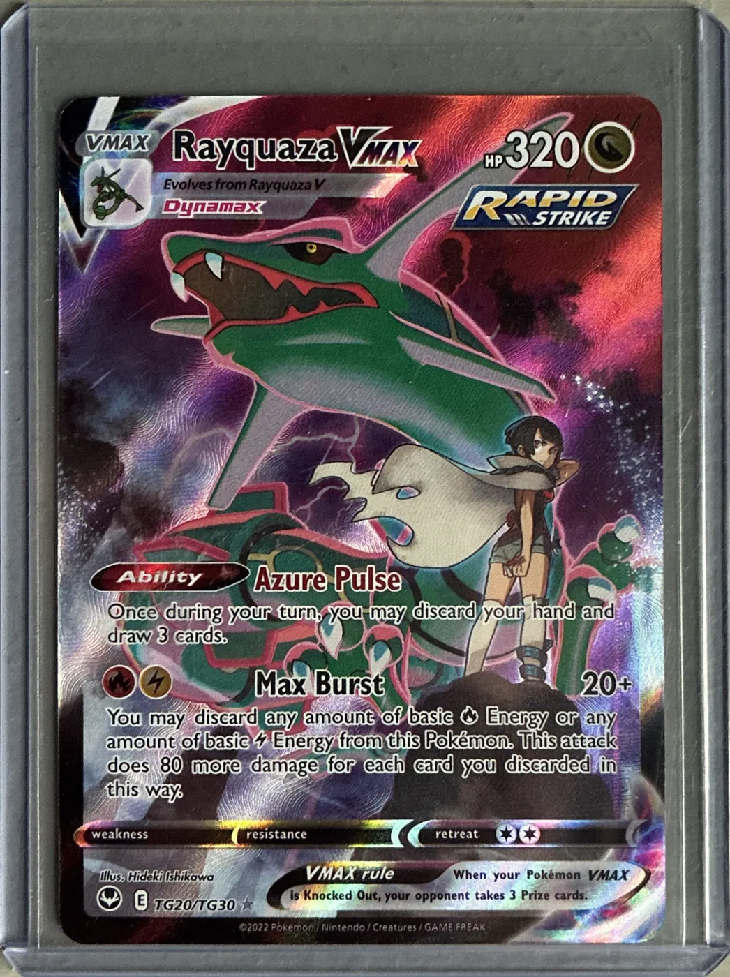Rayquaza VMAX TG20/195 Silver Tempest front card photo in PokeToGrade pregrading report