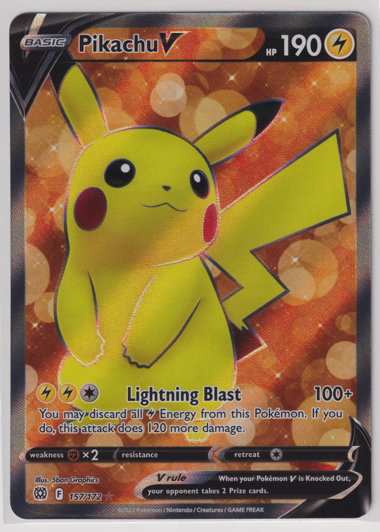 Pikachu V 157/172 Brilliant Stars front card photo in PokeToGrade pregrading report