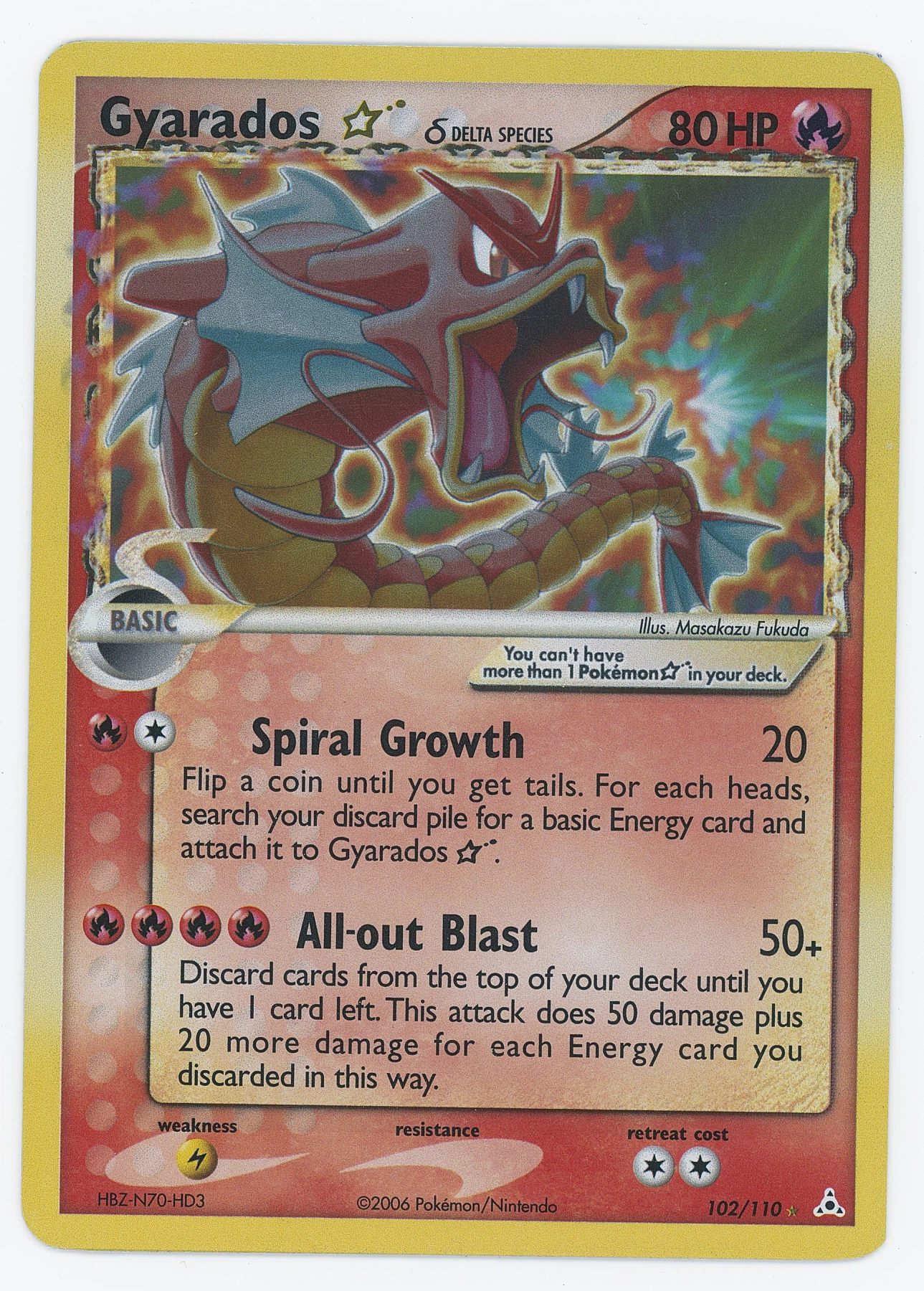 Gyarados Star δ 102/110 Holon Phantoms front card photo in PokeToGrade pregrading report