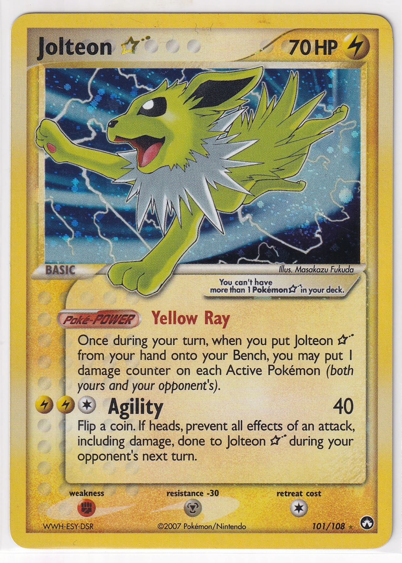 Jolteon Star 101/108 Power Keepers front card photo in PokeToGrade pregrading report