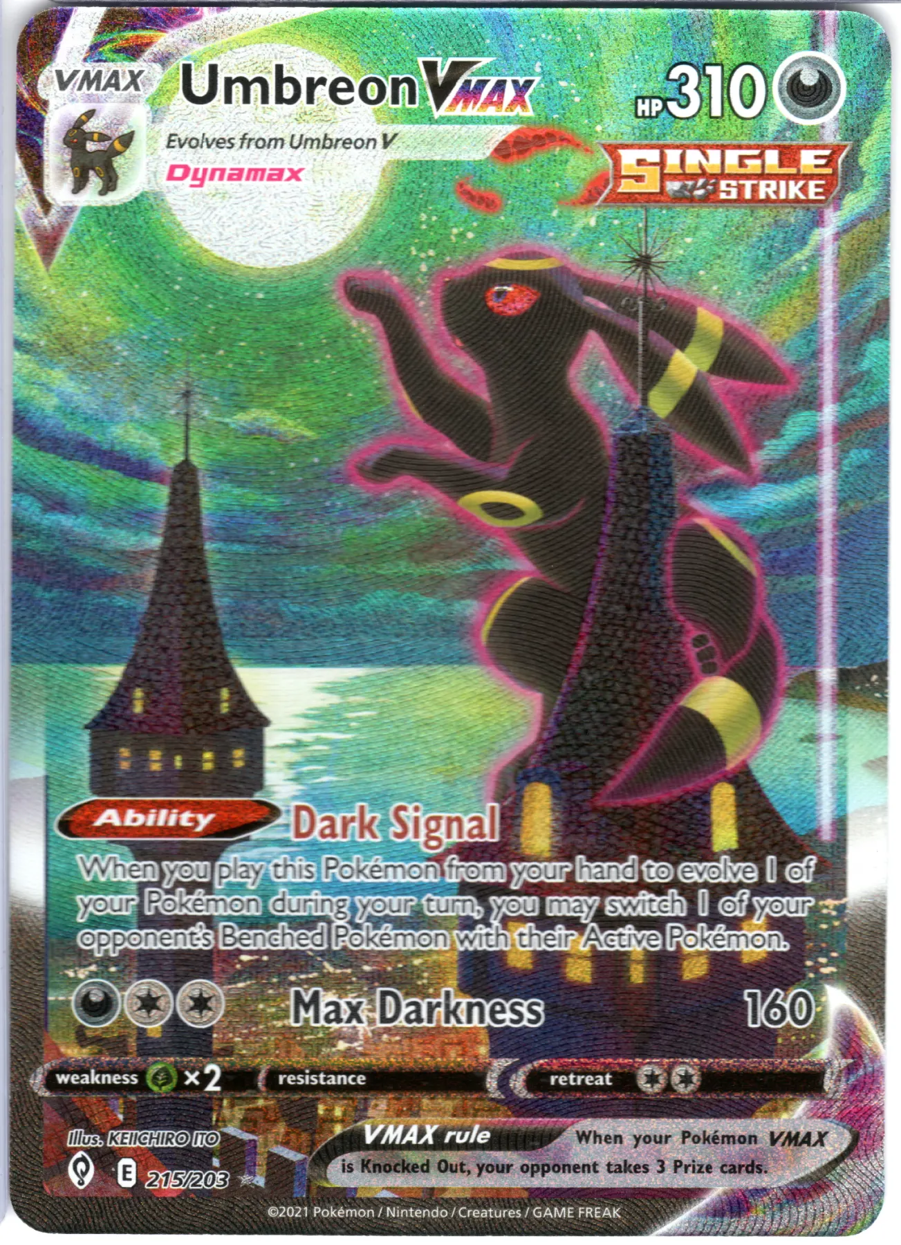 Umbreon VMAX 215/203 Evolving Skies front card photo in PokeToGrade pregrading report