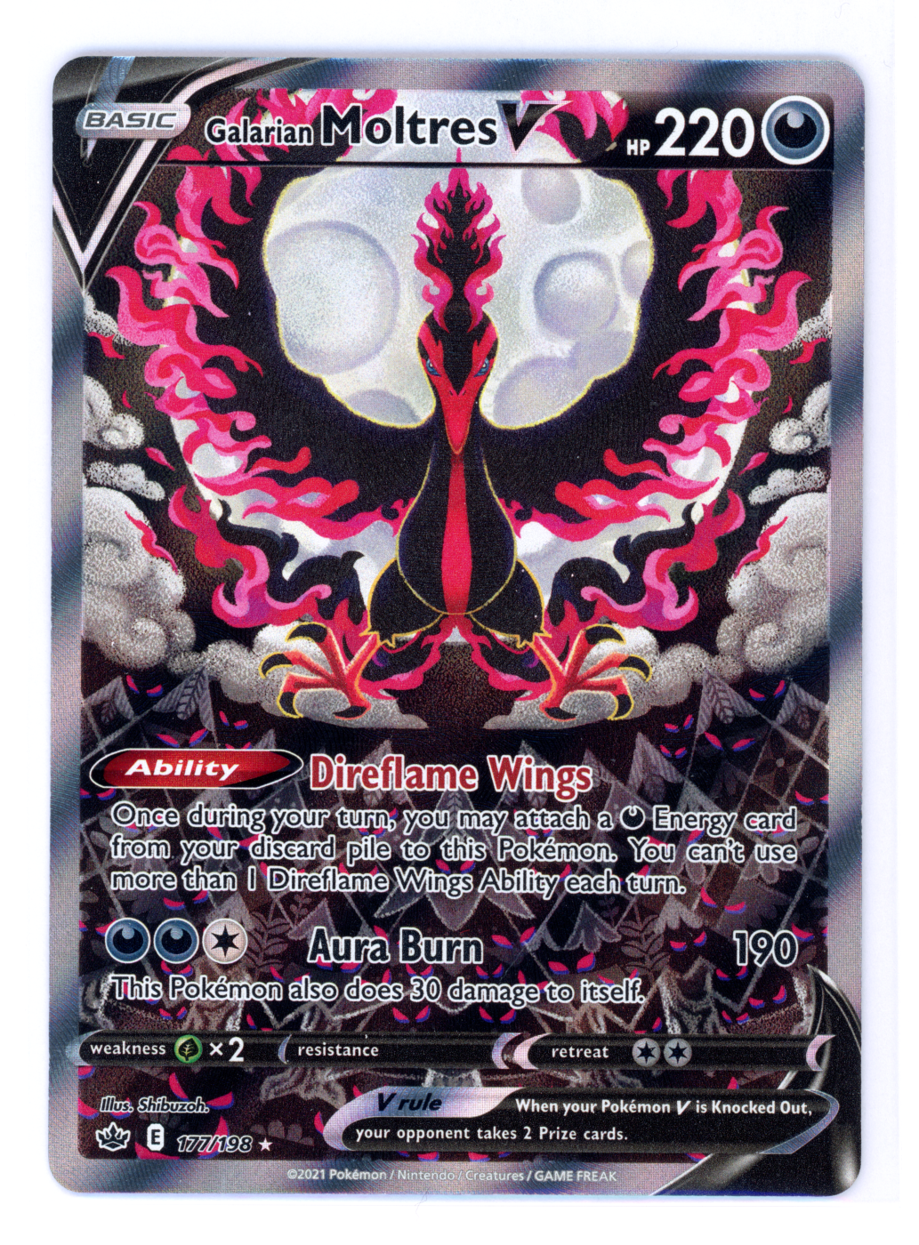 Galarian Moltres V 177/198 Chilling Reign front card photo in PokeToGrade pregrading report