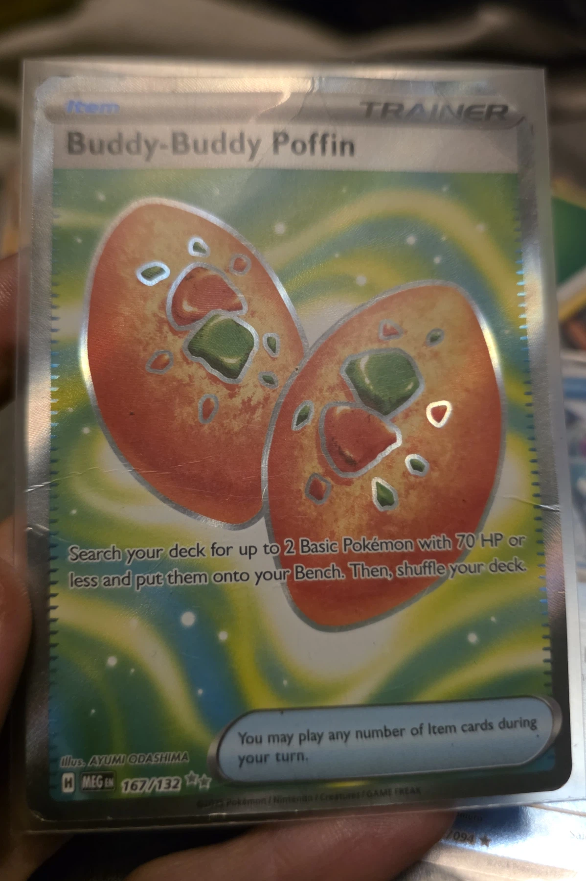 Buddy-Buddy Poffin 167/132 Mega Evolution front card photo in PokeToGrade pregrading report