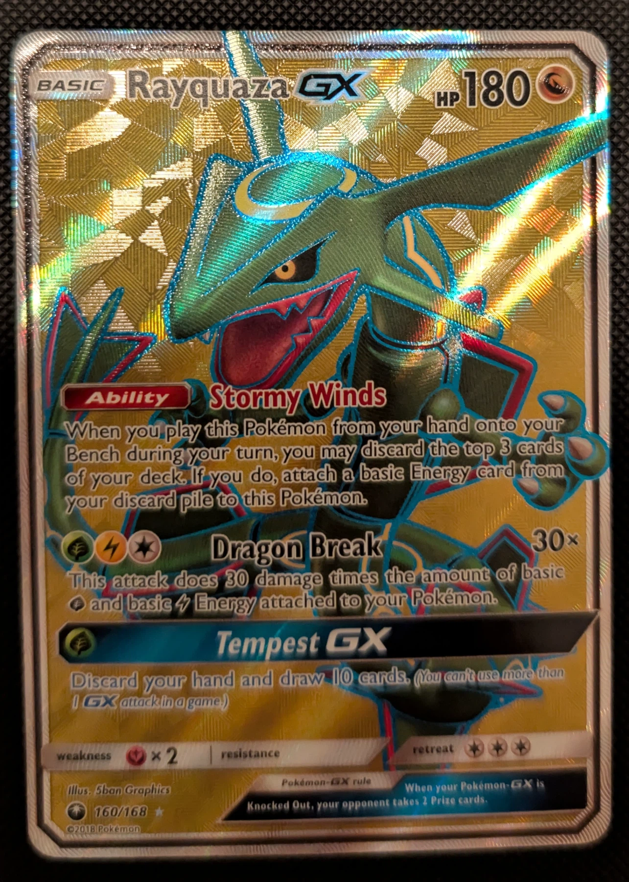 Rayquaza GX 160/168 Celestial Storm front card photo in PokeToGrade pregrading report