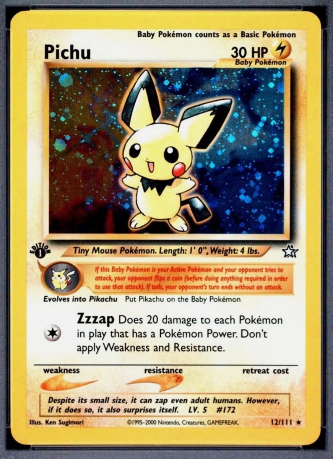 Pichu 012/111 Neo Genesis front card photo in PokeToGrade pregrading report