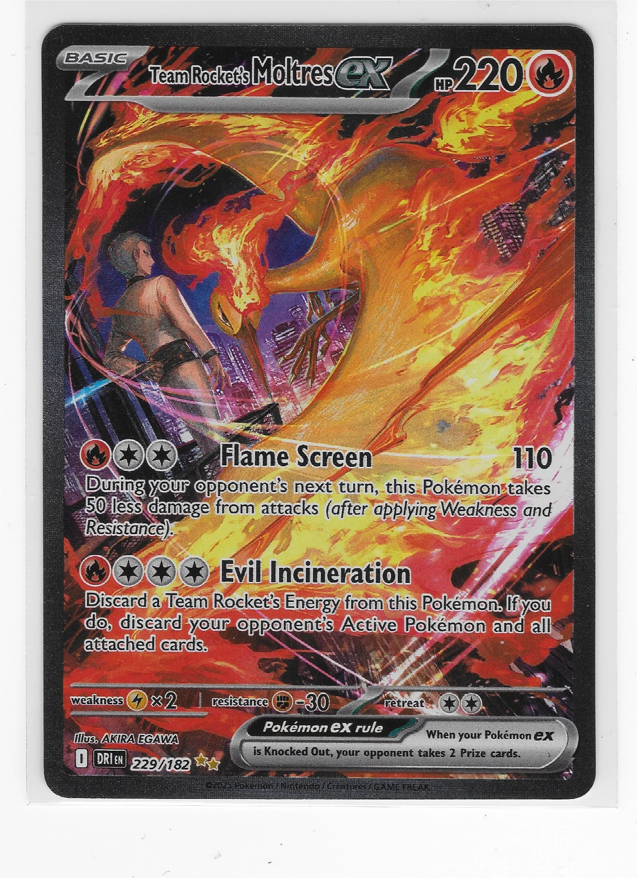 Team Rocket's Moltres ex 229/182 Destined Rivals front card photo in PokeToGrade pregrading report