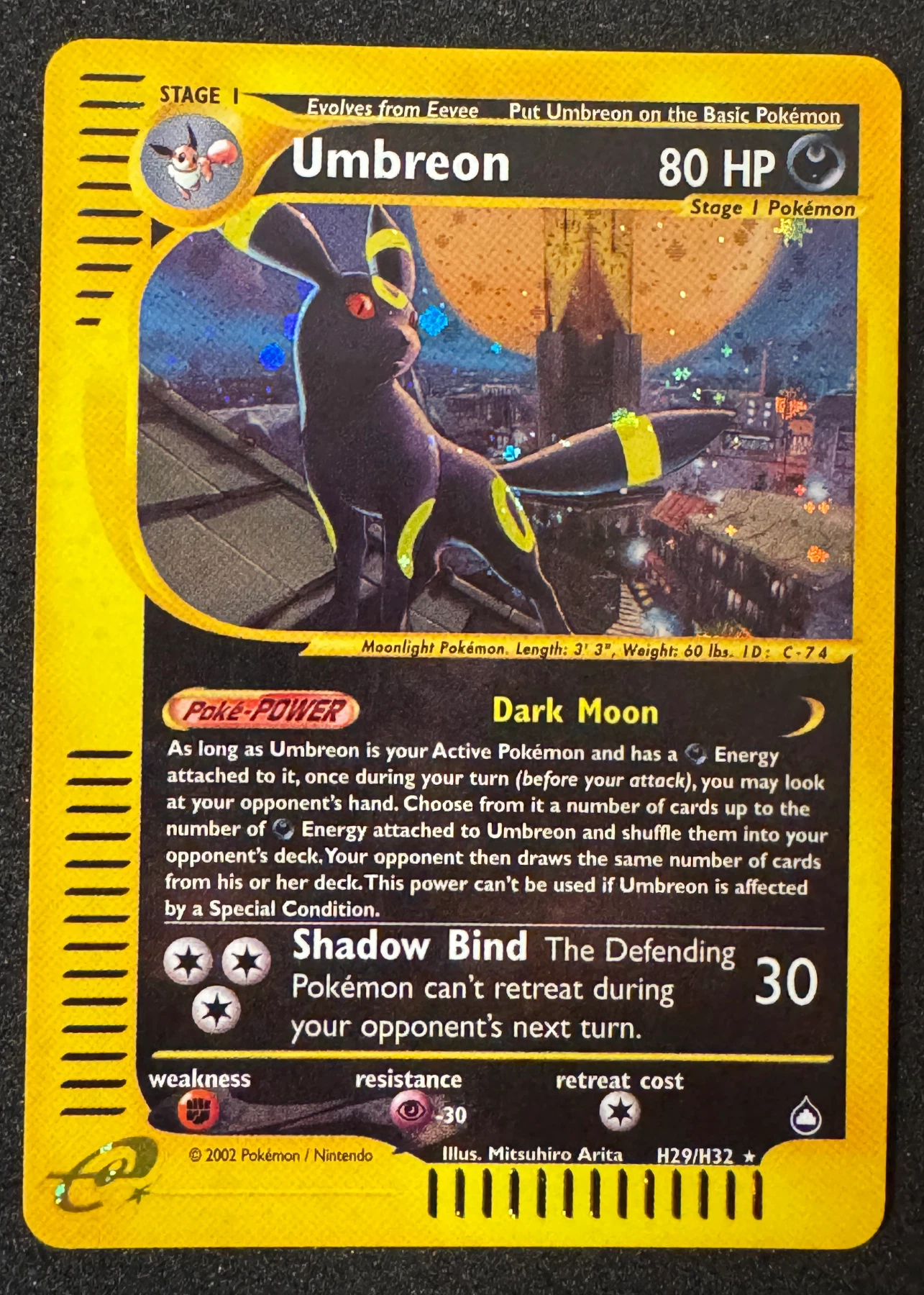 Umbreon H29/147 Aquapolis front card photo in PokeToGrade pregrading report
