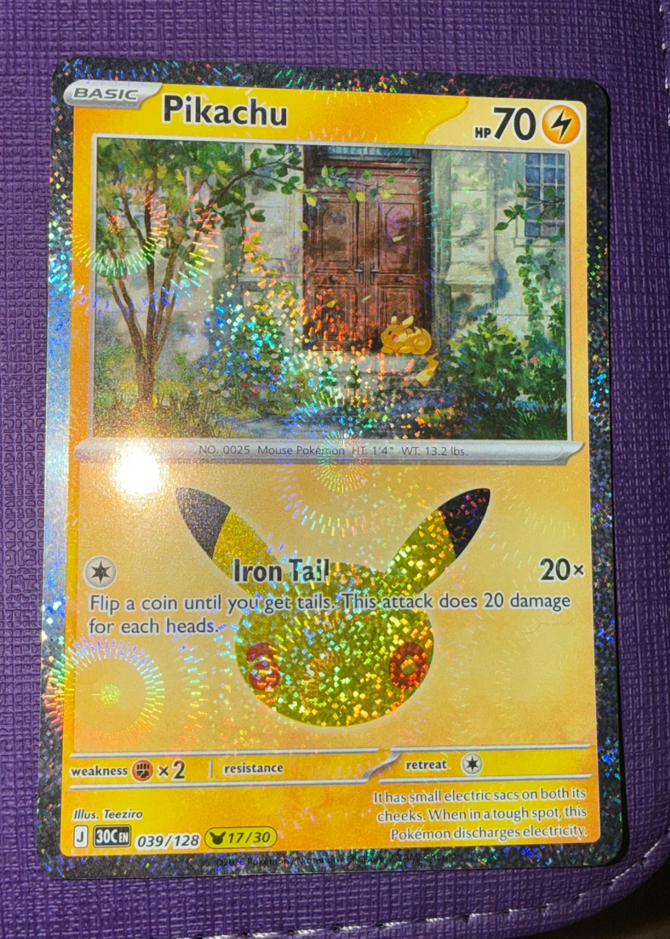 Pikachu 039/128 30th Celebration front card photo in PokeToGrade pregrading report