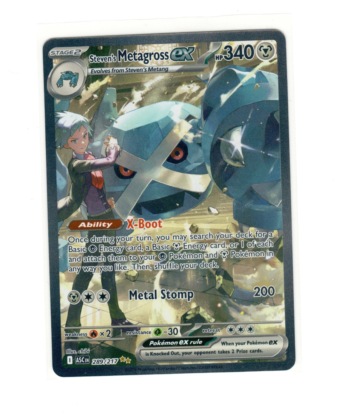 Steven's Metagross ex 289/217 Ascended Heroes front card photo in PokeToGrade pregrading report