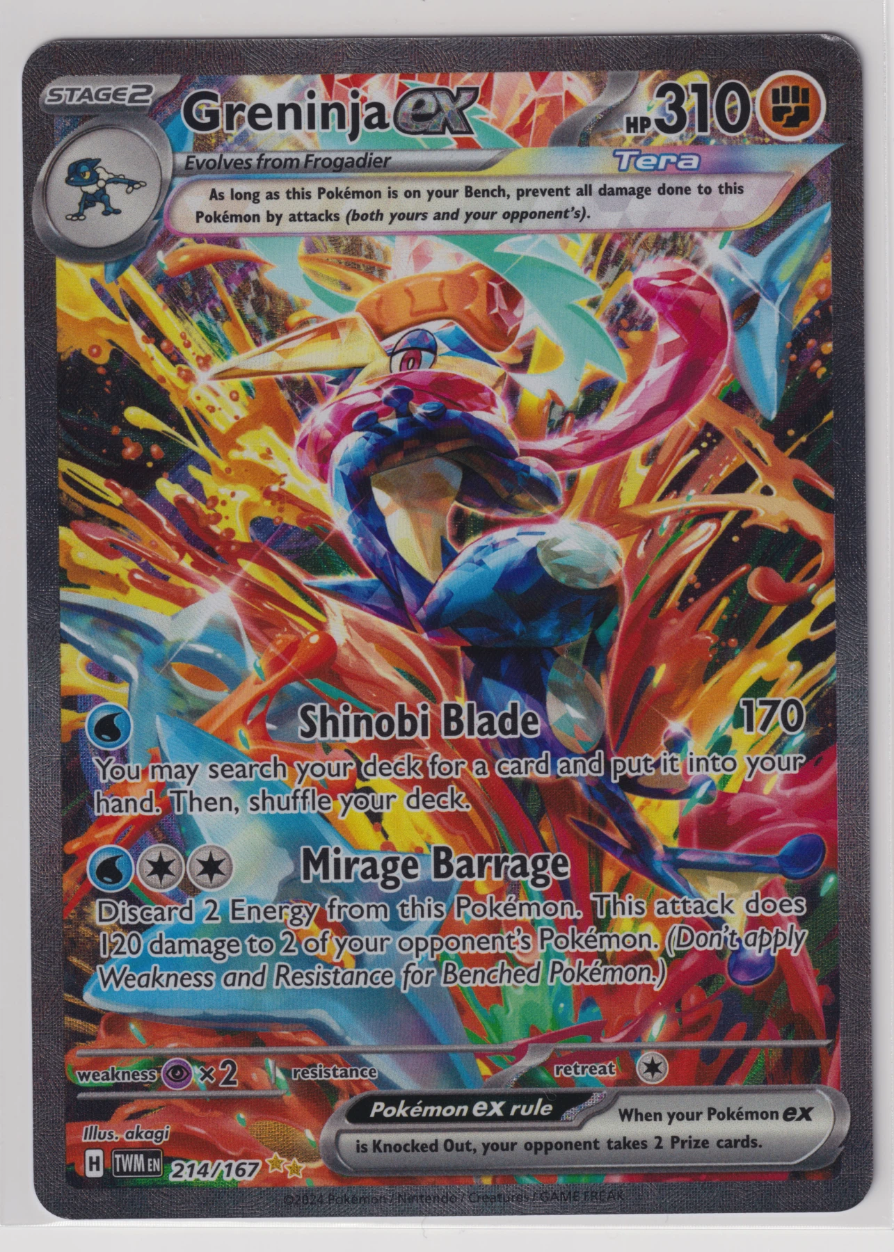Greninja ex 214/167 Twilight Masquerade front card photo in PokeToGrade pregrading report