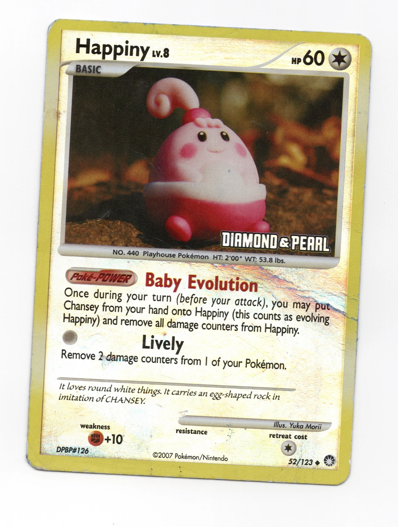Happiny 052/123 Mysterious Treasures front card photo in PokeToGrade pregrading report