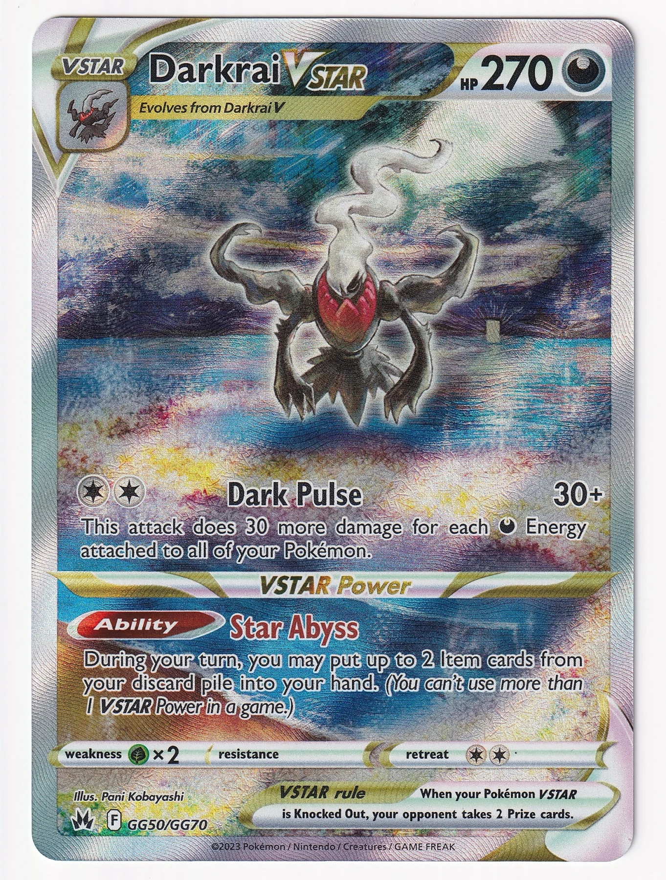 Darkrai VSTAR GG50/159 Crown Zenith front card photo in PokeToGrade pregrading report
