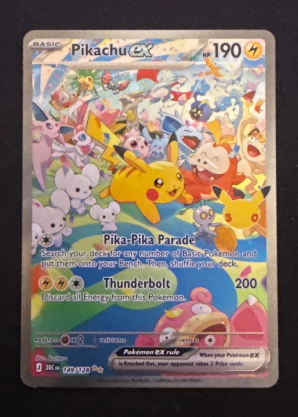 Pikachu ex 149/128 30th Celebration front card photo in PokeToGrade pregrading report
