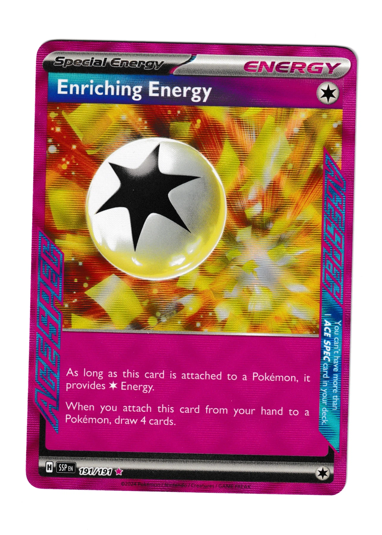 Enriching Energy 191/191 Surging Sparks front card photo in PokeToGrade pregrading report