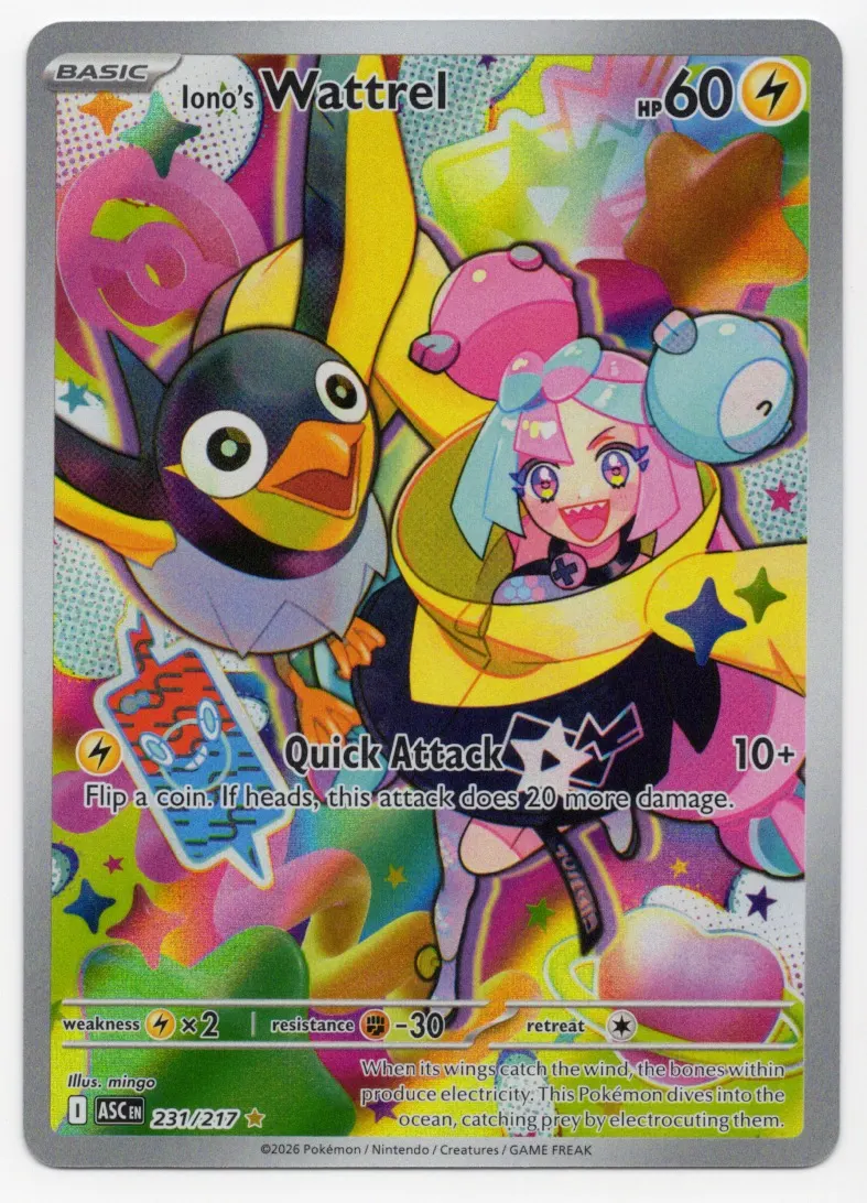 Iono's Wattrel 231/217 Ascended Heroes front card photo in PokeToGrade pregrading report