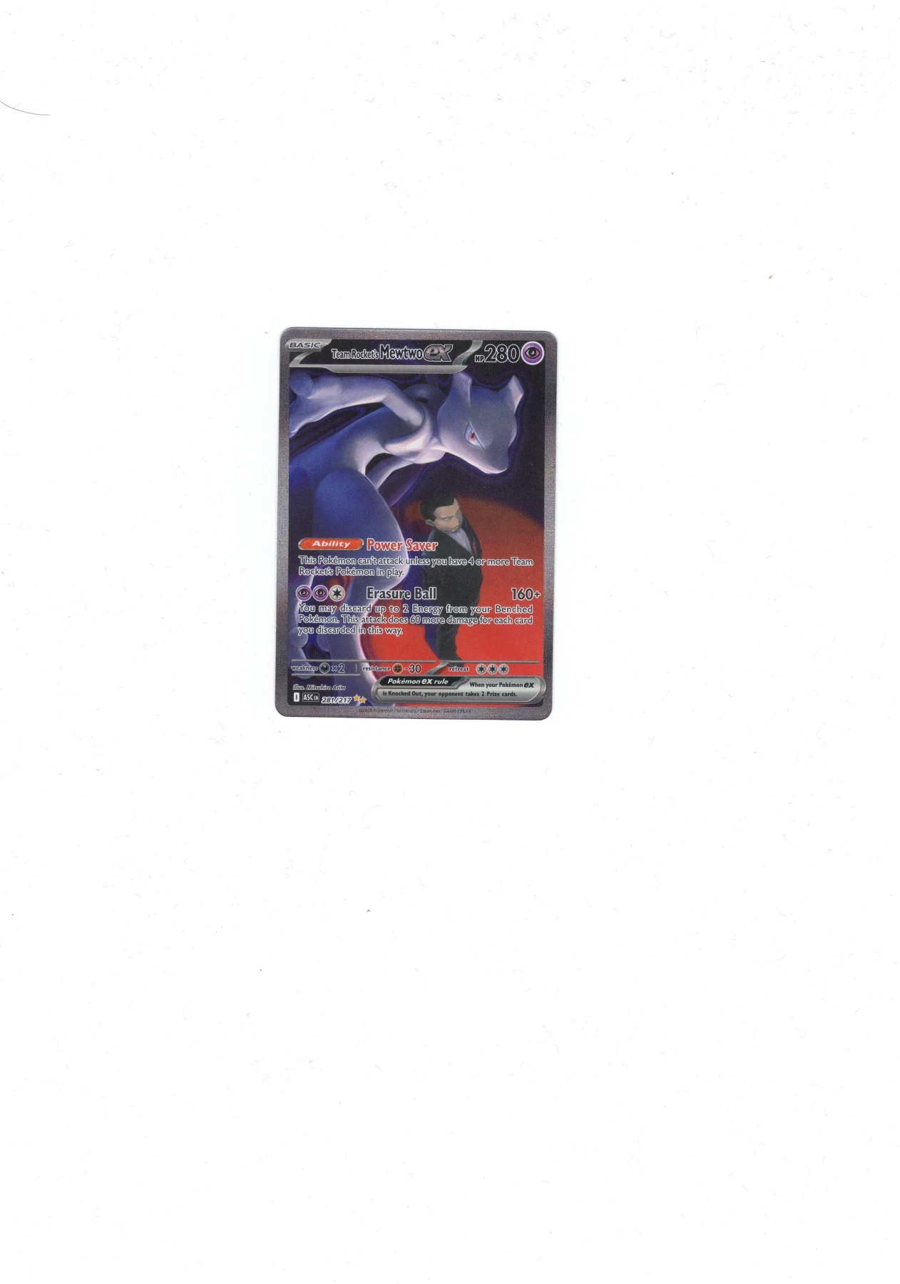 Team Rocket's Mewtwo ex 281/217 Ascended Heroes front card photo in PokeToGrade pregrading report