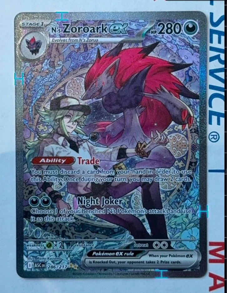 N's Zoroark ex 286/217 Ascended Heroes front card photo in PokeToGrade pregrading report