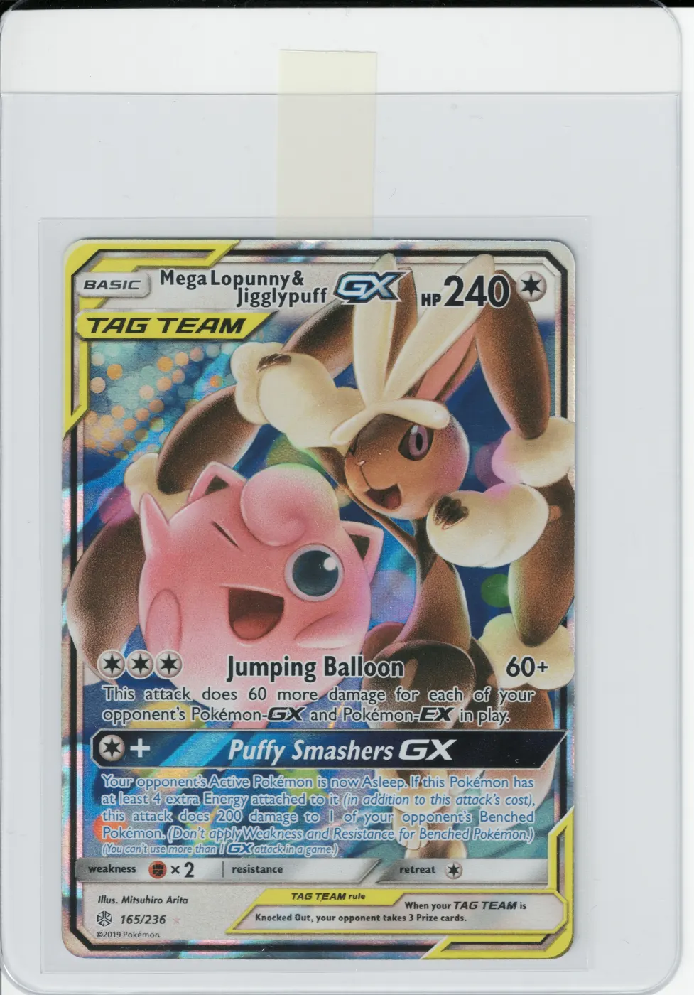 Mega Lopunny & Jigglypuff GX 165/236 Cosmic Eclipse front card photo in PokeToGrade pregrading report