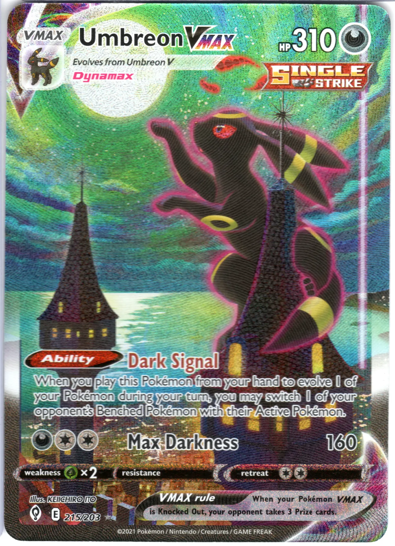 Umbreon VMAX 215/203 Evolving Skies front card photo in PokeToGrade pregrading report